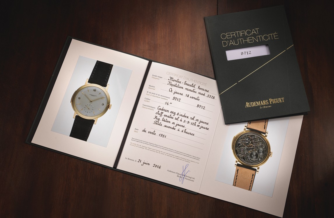 Certificate of Authenticity The Certificate of Authenticity certifies that the watch, its materials and components are authentic. This document contains all identifying characteristics pertaining to the watch as well as current pictures. In order to emit this document, it will be necessary for our experts in Le Brassus to carefully examine the watch.  You can benefit from a complimentary pick-up service for your watch, available in some countries.